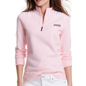 Vineyard vines pink gingham quarter zip
